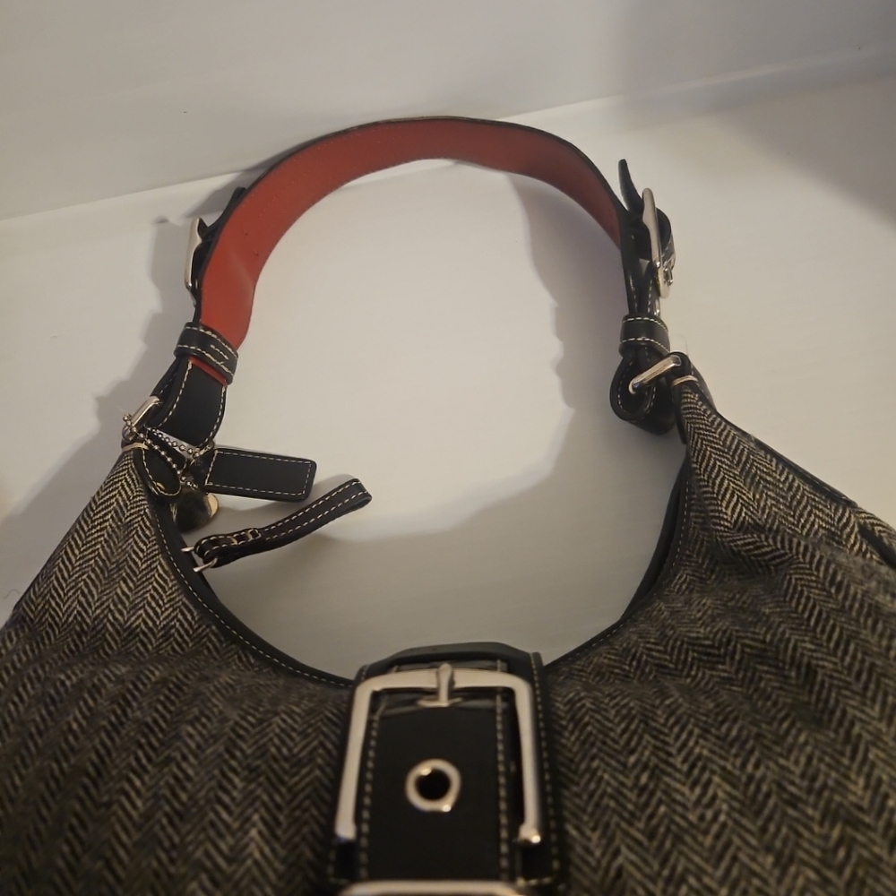 COACH G04J-1407 Vintage Black & Gray Herringbone Tweed Leather  Hobo Handbag 2YK - Picture 11 of 16